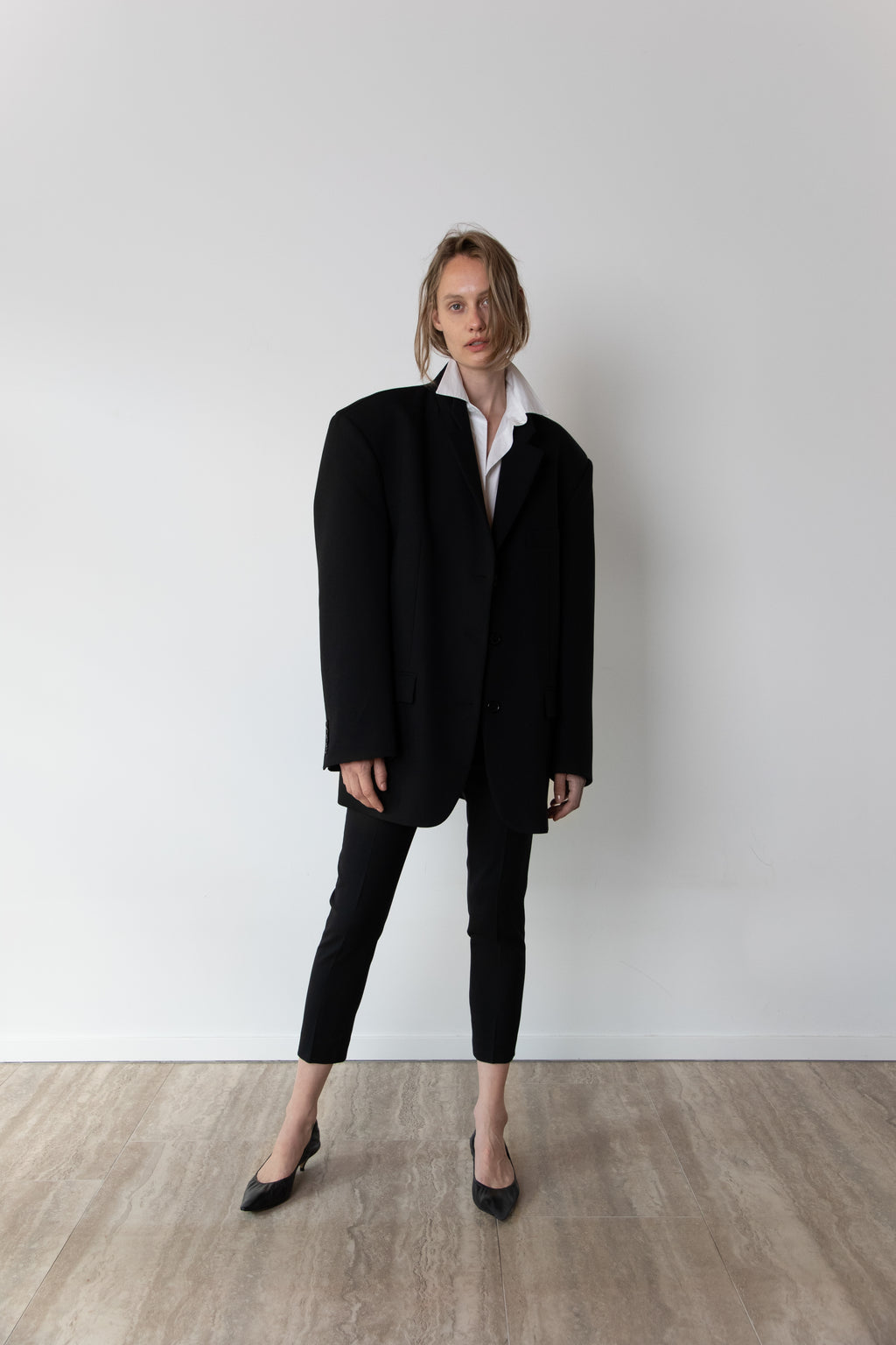 Model wearing the original Blazer in black in size 40