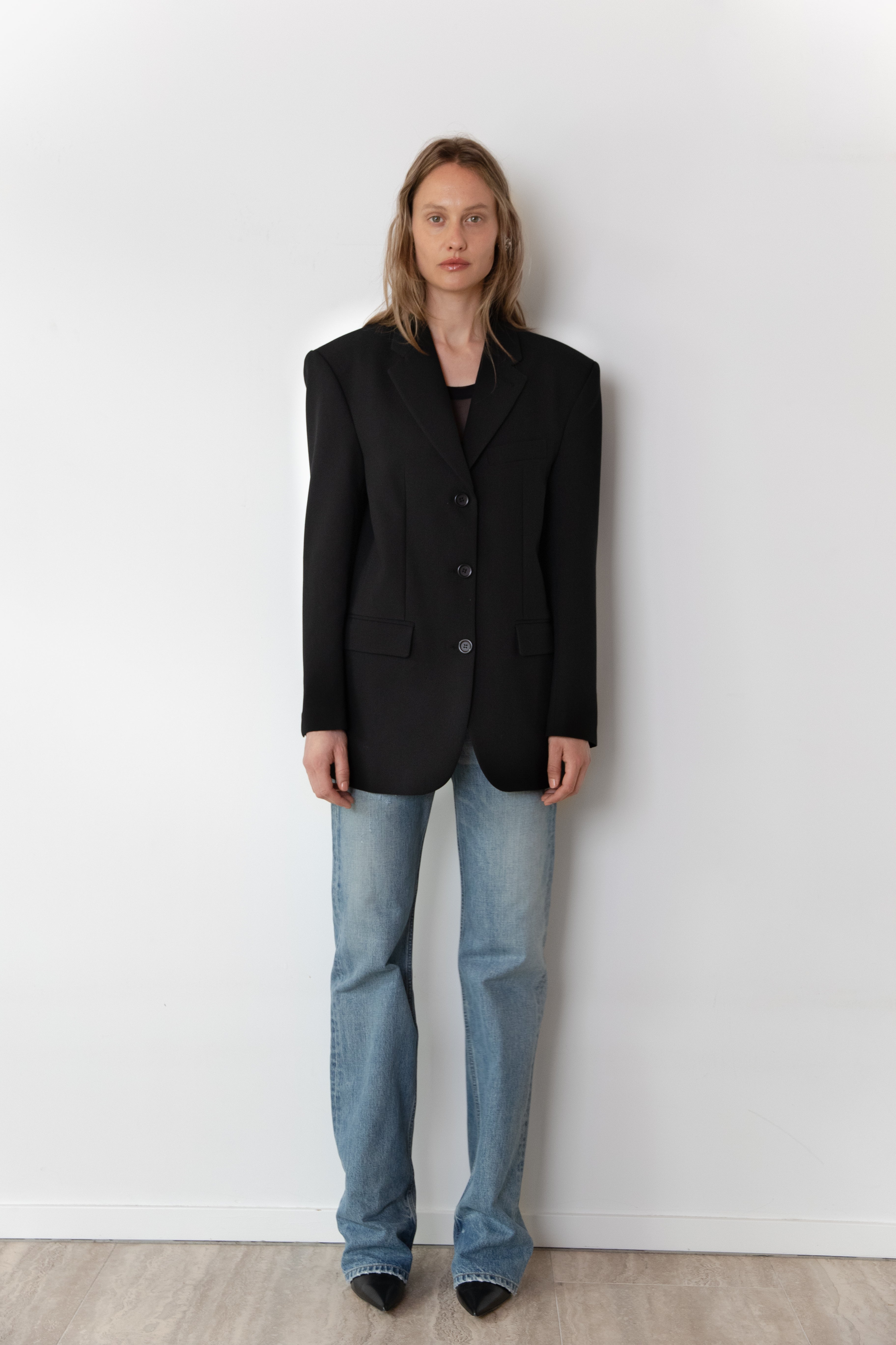 Model wearing the original Blazer in black in size 34 