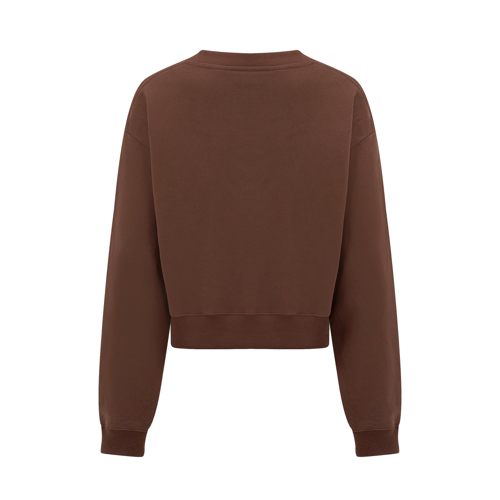 Back of Linda Tol crewneck sweater in brown