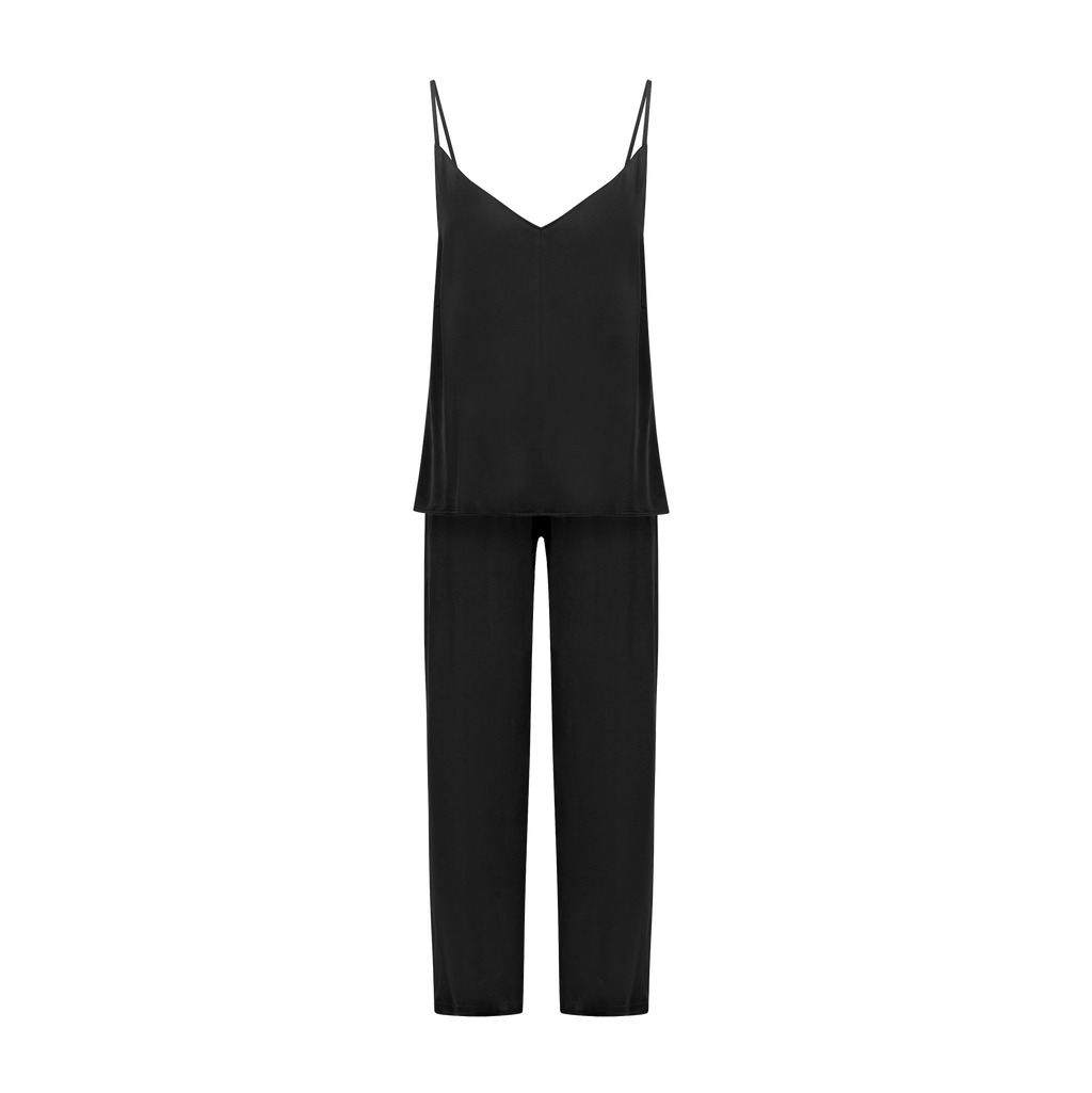 Set of the satin Camisole in black and the satin Pants in black