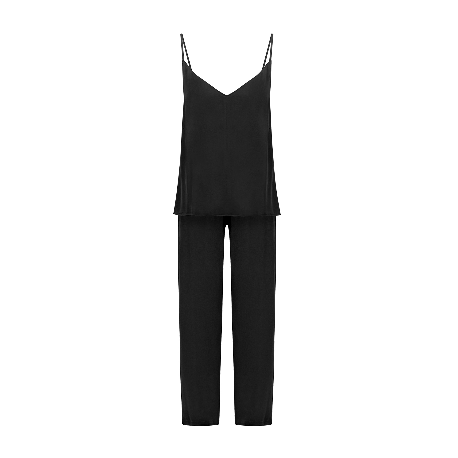 Set of the satin Camisole in black and the satin Pants in black