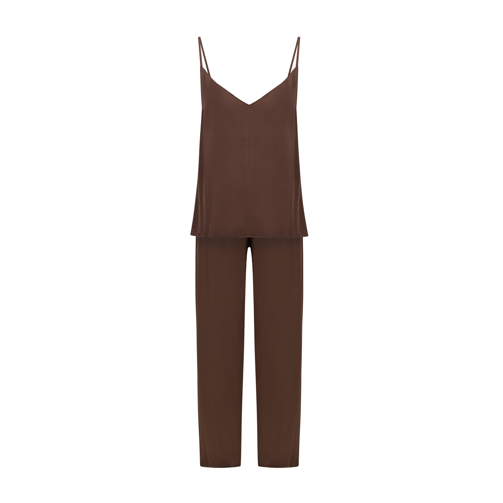 Total set with the satin Camisole and satin pants in brown