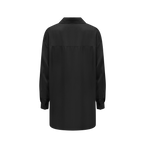 Back of black satin oversized blouse 