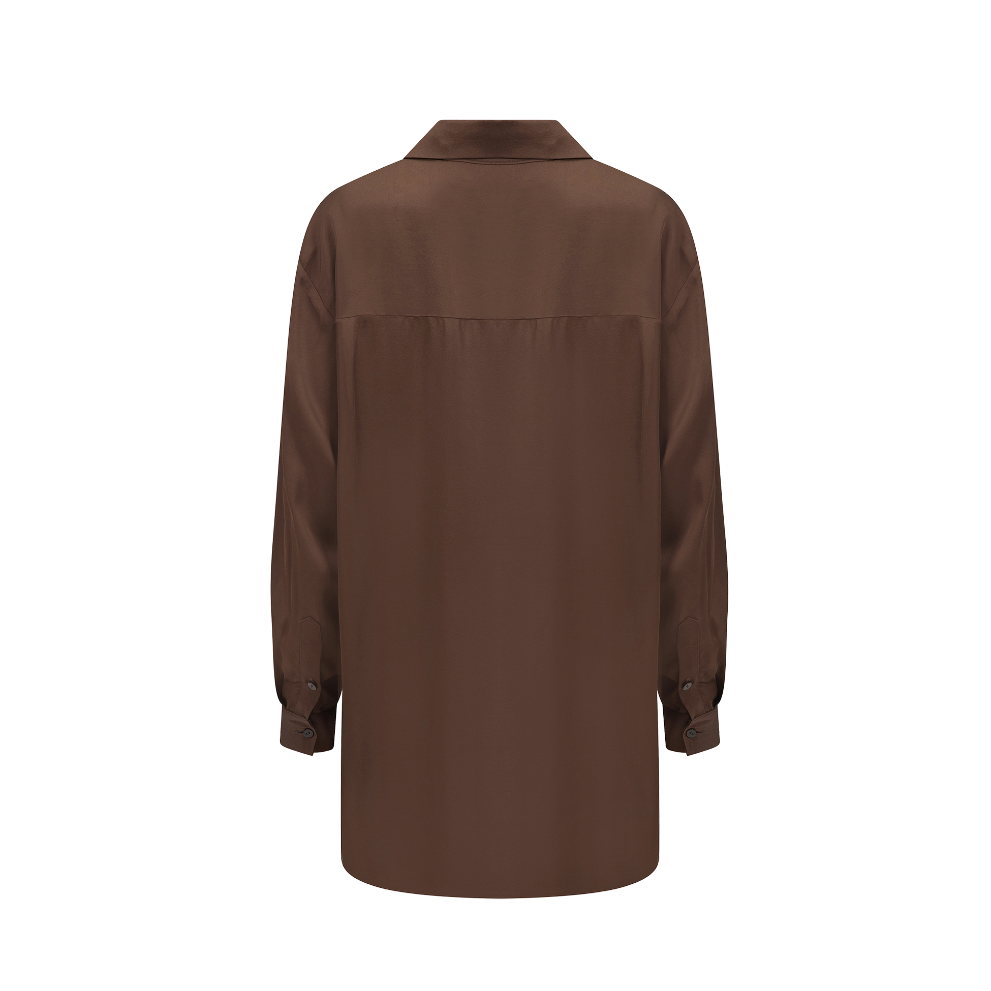 Back of brown satin oversized blouse 