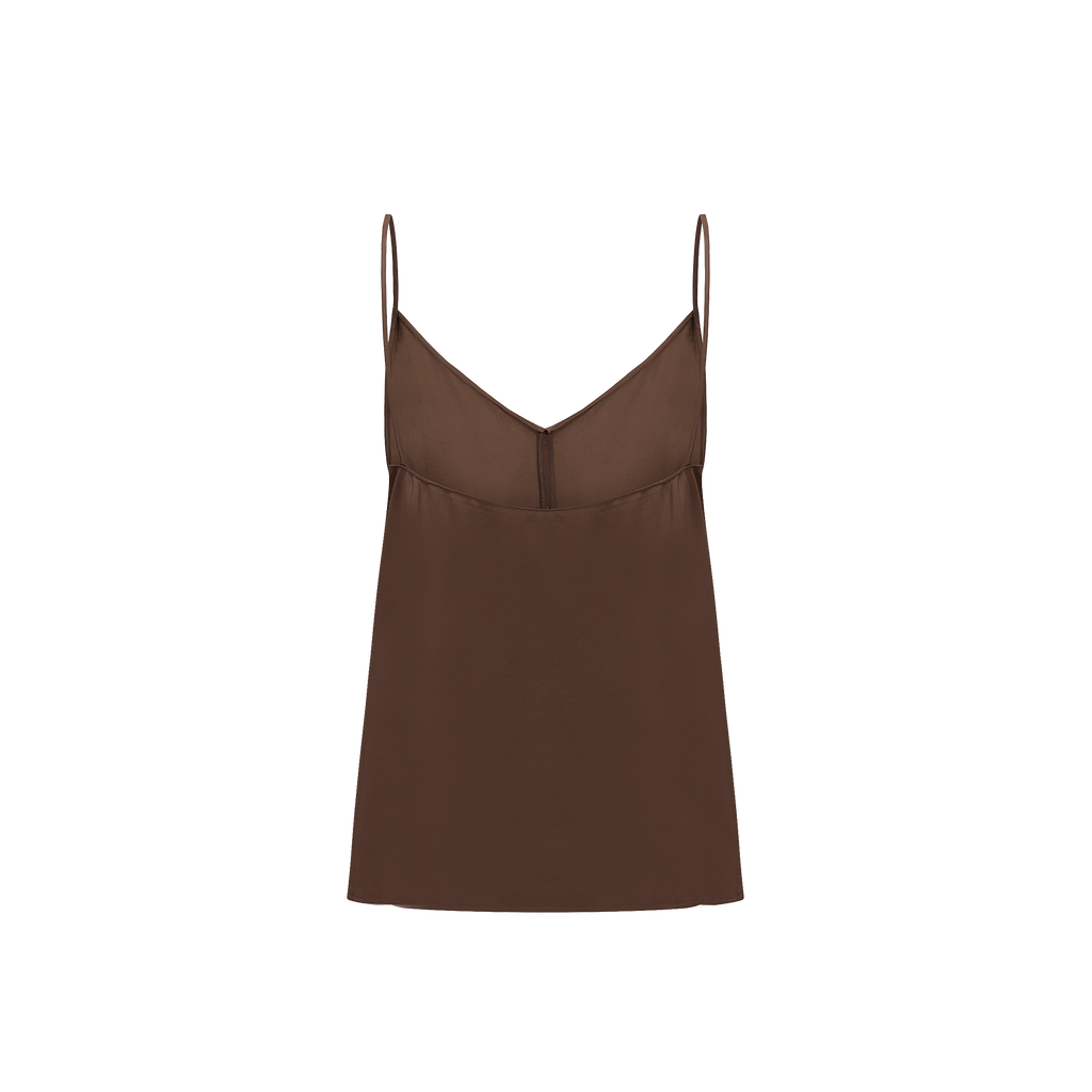 Back of the satin Camisole in brown